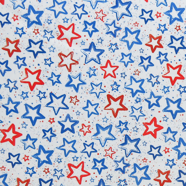 Americana Stars and Splatters on White Poly Spandex Swimsuit Fabric