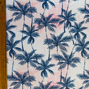 Navy Palm Trees on Pink Tie Dye Poly Spandex Swimsuit Fabric