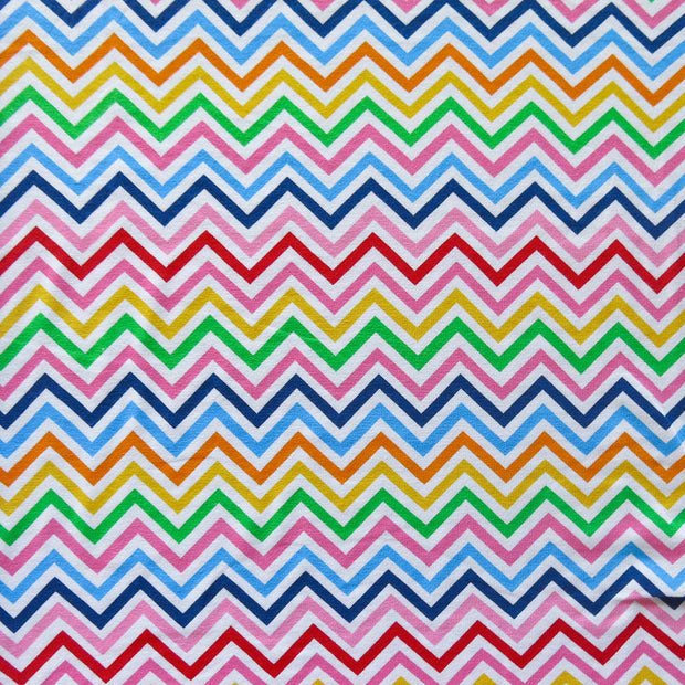 Rainbow Zig Zags on White Cotton Lycra Knit Fabric - 32" Remnant