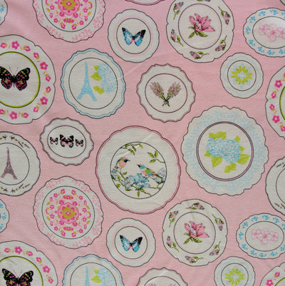 Pink Plate DuJour Cotton Lycra Knit Fabric - 28" Remnant