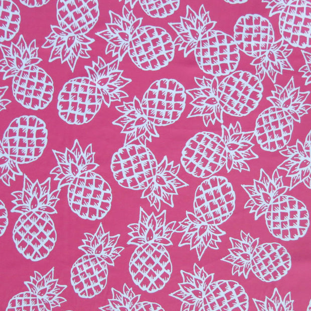 White Pineapples on Coral Nylon Spandex Swimsuit Fabric