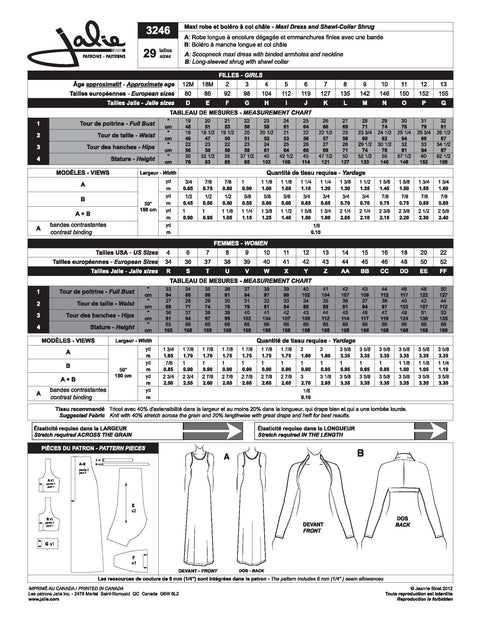 Maxi Dress and Shawl Collar Shrug Sewing Pattern by Jalie – The Fabric ...