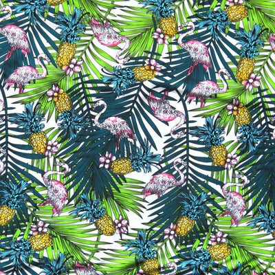 Flamingo and Pineapples Nylon Spandex Swimsuit Fabric - 23" Remnant