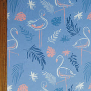 Flamingos on Periwinkle Flow Stretch Boardshort Fabric
