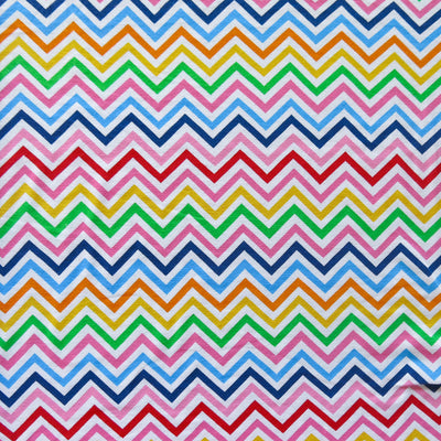 Rainbow Zig Zags on White Cotton Lycra Knit Fabric