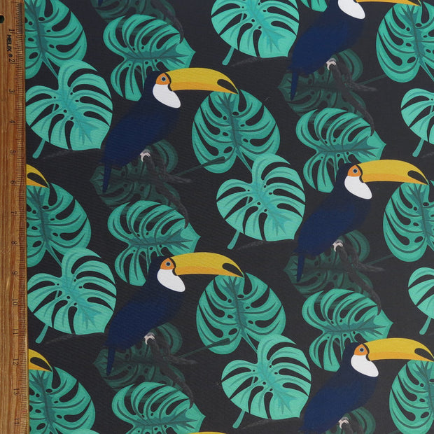 Toucans and Monstera Leaves Poly Spandex Swimsuit Fabric