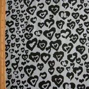 Black HJ Hearts on Light Grey Cotton Fleece Fabric