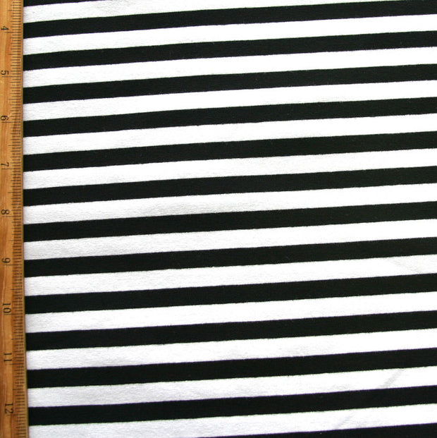 Black and White 3/8 inch wide Stripe Cotton Lycra Knit Fabric
