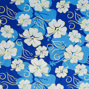 Blue, White, and Yellow Hibiscus Floral on Royal Microfiber Boardshort Fabric