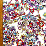 Bright Paisley Floral on White Nylon Lycra Swimsuit Fabric