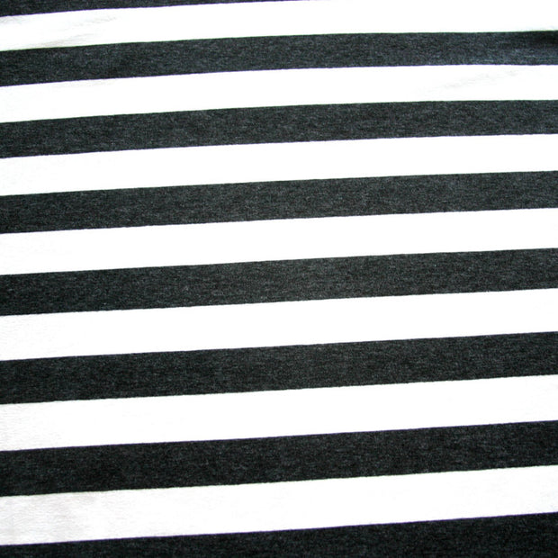 Heathered Charcoal and Ivory Stripes Rayon Lycra Jersey Knit Fabric