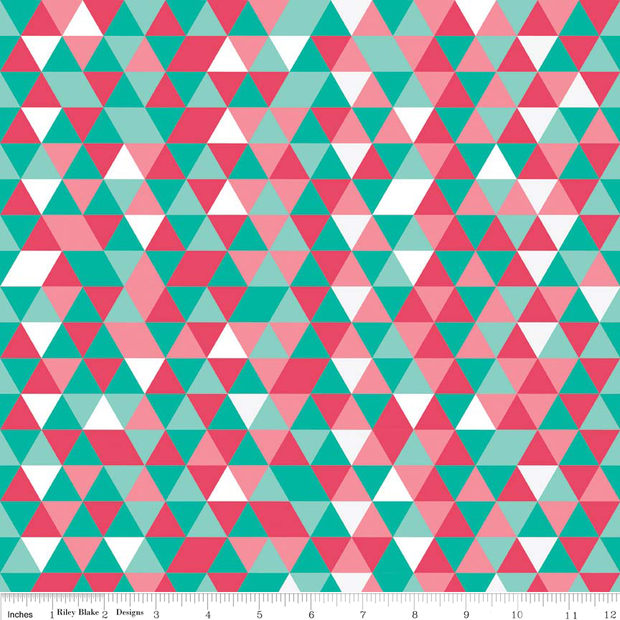 Cottage Triangles Teal Cotton Lycra Knit Fabric by Riley Blake