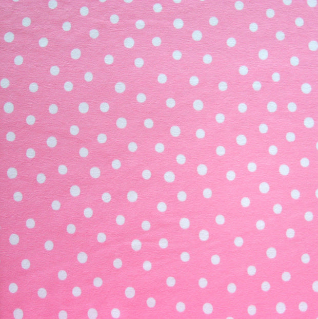 White Dotty Dots on Light Pink Cotton Lycra Knit Fabric