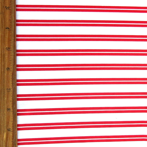 Double Red and White Stripe Nylon Spandex Swimsuit Fabric