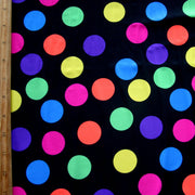 Fluorescent Polka Dots on Black Nylon Lycra Swimsuit Fabric