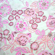 Fuschia/Pink Floral on Creme Cotton Knit Fabric