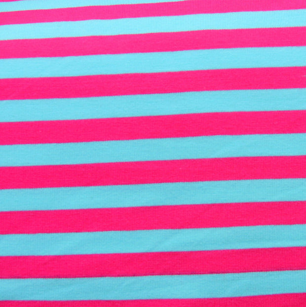 Turquoise Blue and Fuschia 3/8" wide Stripe Cotton Lycra Knit Fabric