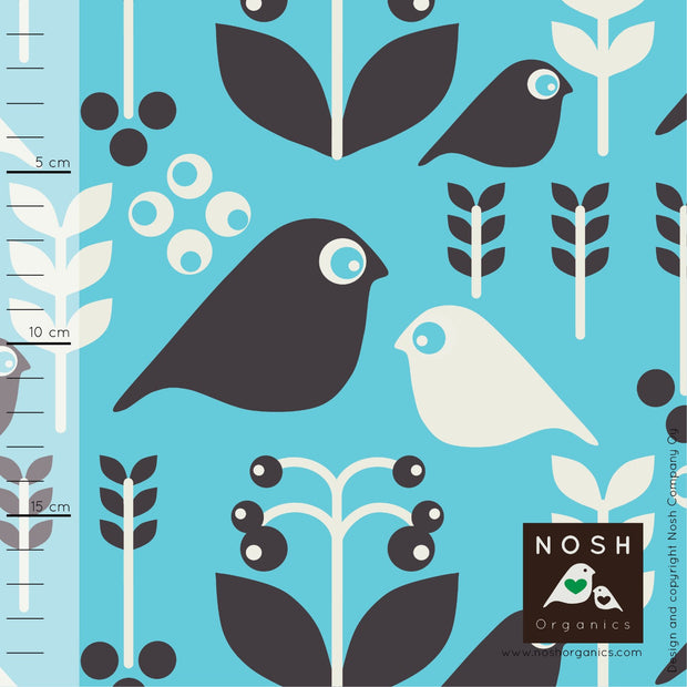 Good Morning Organic Cotton Lycra Knit Fabric by Nosh Organics, Capri/Graphite Colorway