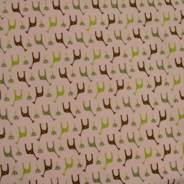 Grass Giraffes on Pink Cotton Lycra Knit Fabric