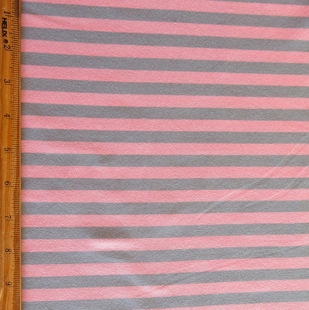 Grey and Pink 3/8" wide Stripe Cotton Lycra Knit Fabric