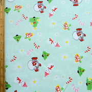 Holiday Happiness Cotton Knit Fabric, Mint Colorway - Seconds- Not Quite Perfect