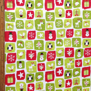 Holiday Patches on White Cotton Rib Knit Fabric