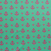 Hot Pink Anchors and Hearts on Bright Mint Nylon Lycra Swimsuit Fabric