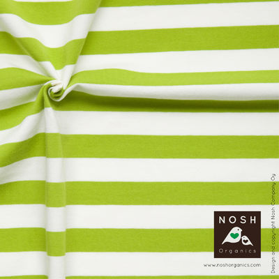 Lime/Natural Stripe Organic Cotton Lycra Knit Fabric by Nosh Organics