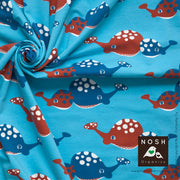 Happy Whale Organic Cotton Lycra Knit Fabric by Nosh Organics, Ketchup Colorway