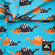 Happy Whale Organic Cotton Lycra Knit Fabric by Nosh Organics, Persimmon Colorway
