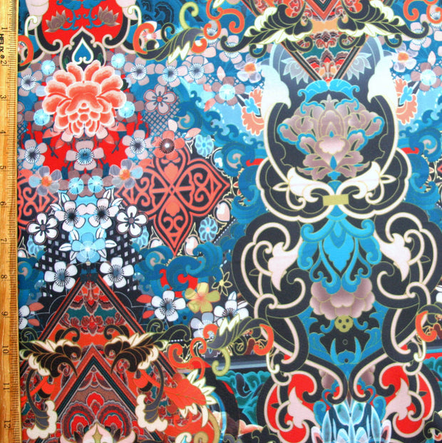 Marrakesh Paisley Nylon Spandex Swimsuit Fabric, Peacock Colorway