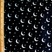 White Moons, Stars, and Hearts on Black Nylon Lycra Swimsuit Fabric
