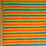 Teal, Lime Green, Orange and Light Orange Stripes with Silver Thread Cotton Velour Knit Fabric