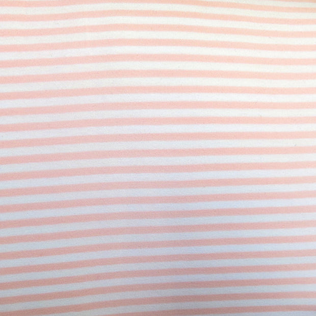 Peach and White 1/8" wide Stripe Cotton Lycra Knit Fabric