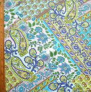 Periwinkle, Lime, and Turquoise Paisley Patchwork Nylon Lycra Swimsuit Fabric