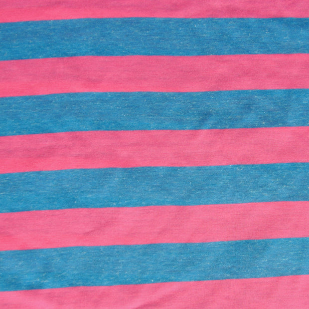 Pink and Heathered Blue 1 Inch wide Stripe Knit Fabric