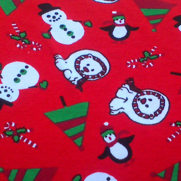 Polar Bear Christmas Cotton Rib Knit Fabric, Red Colorway
