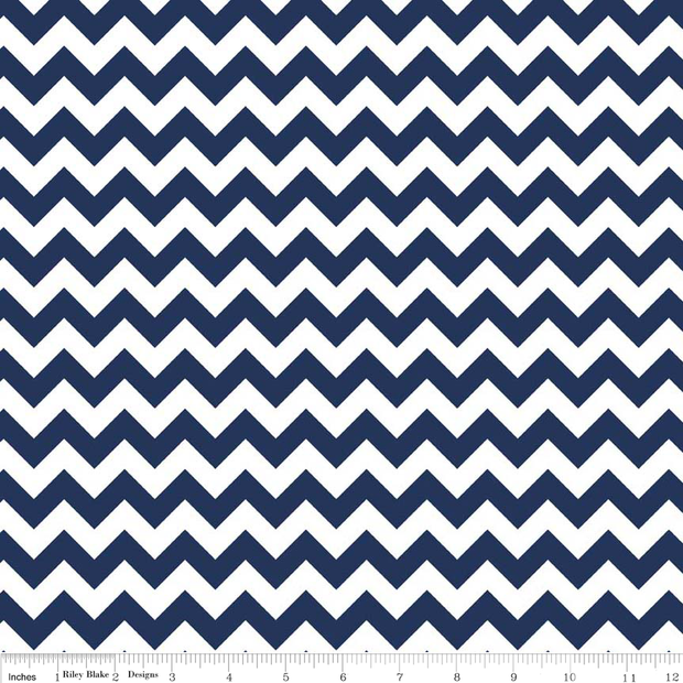 Small Chevron Navy and White Cotton Lycra Knit Fabric by Riley Blake