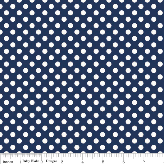 Small Dots White on Navy Cotton Lycra Knit Fabric by Riley Blake