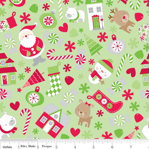 Holidays Main Green Cotton Lycra Knit Fabric by Riley Blake