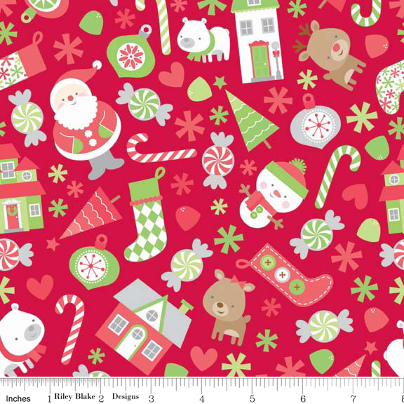 Holidays Main Red Cotton Lycra Knit Fabric by Riley Blake