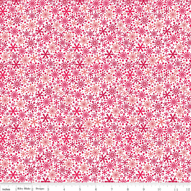 Holidays Flakes Red Cotton Lycra Knit Fabric by Riley Blake