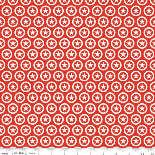 Lucky Star Circle Red Cotton Lycra Knit Fabric by Riley Blake
