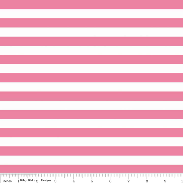 1/2 Inch Stripe Hot Pink and White Cotton Lycra Knit Fabric by Riley Blake