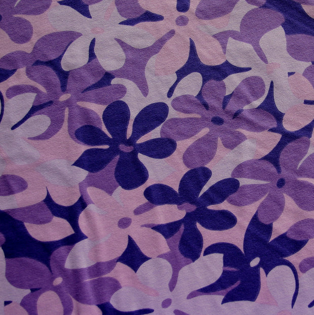 Purple Floral Cotton Knit Fabric