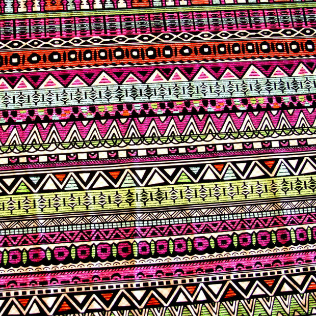 Purple, Lime, Pink Tribal Stripe Nylon Lycra Swimsuit Fabric