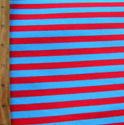 Turquoise Blue and Red 3/8" wide Stripe Cotton Lycra Knit Fabric