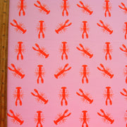 Red Lobsters on Pink Nylon Lycra Swimsuit Fabric
