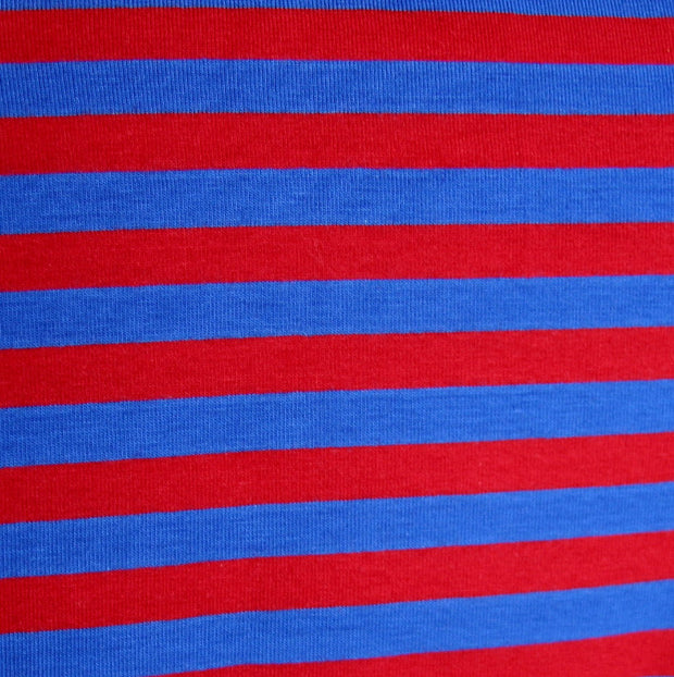 Royal Blue and Red 3/8" wide Stripe Cotton Lycra Knit Fabric