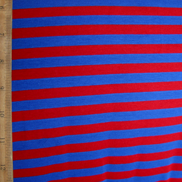 Royal Blue and Red 3/8" wide Stripe Cotton Lycra Knit Fabric